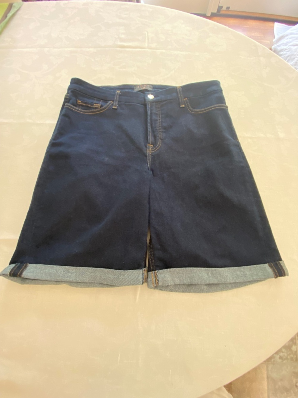 JEN7 Dark Denim Bermuda Shorts, Size 14